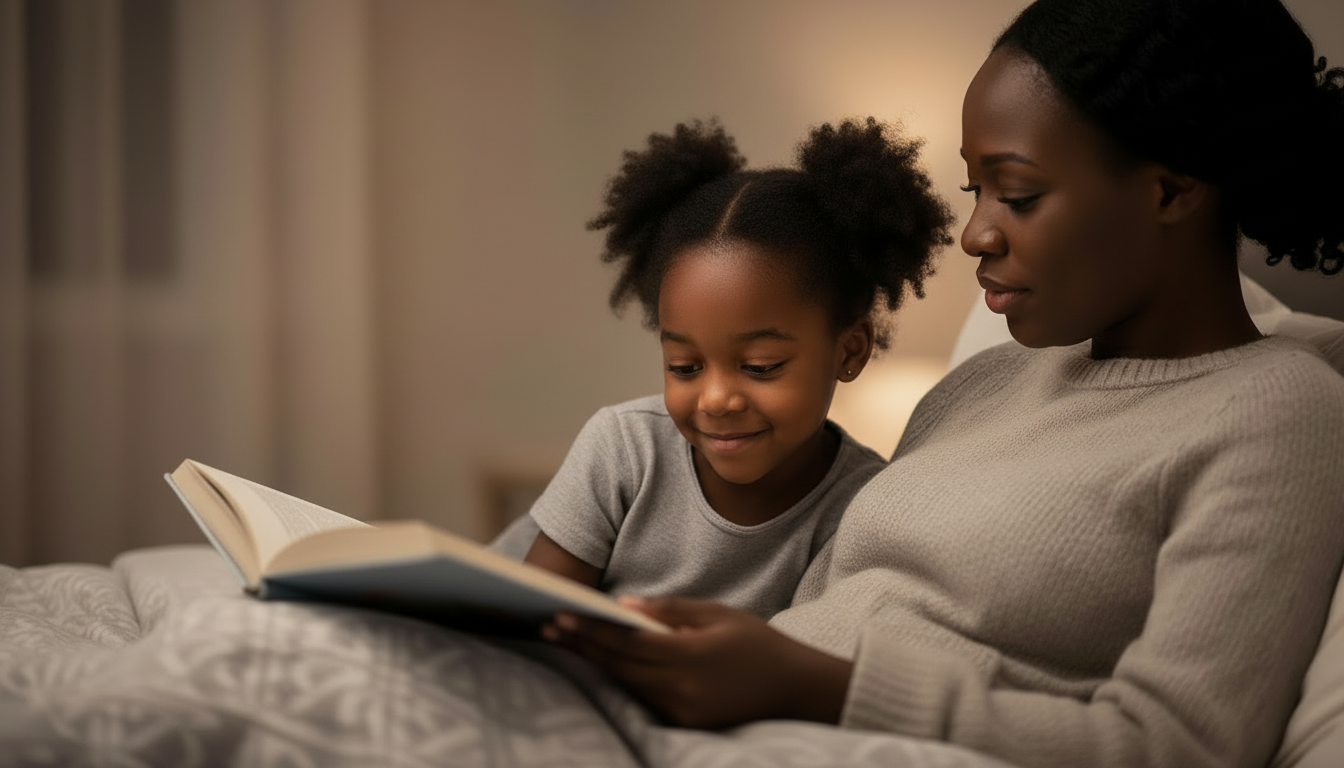 Parent and child reading together