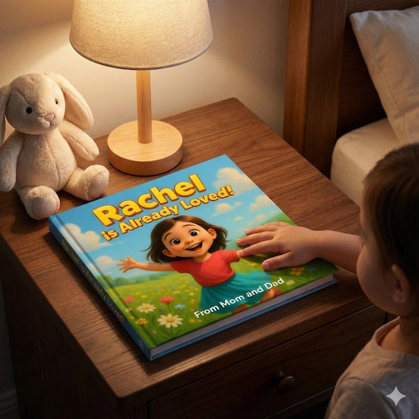 Book on nightstand with stuffed animal